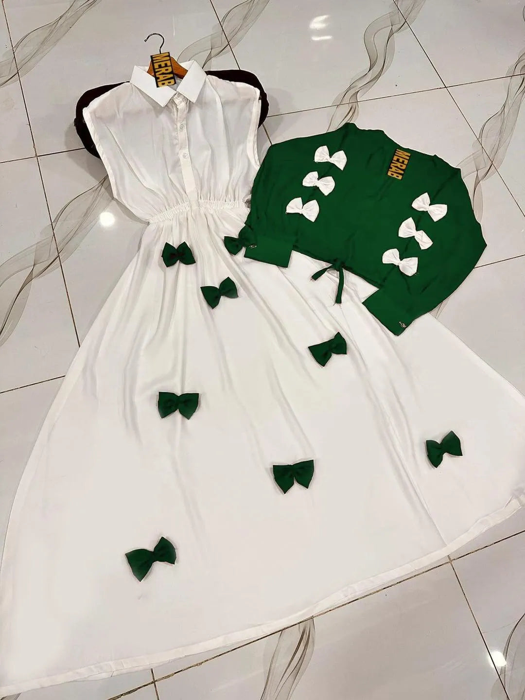Green Leaf Applique Georgette 2-Piece Set for Women