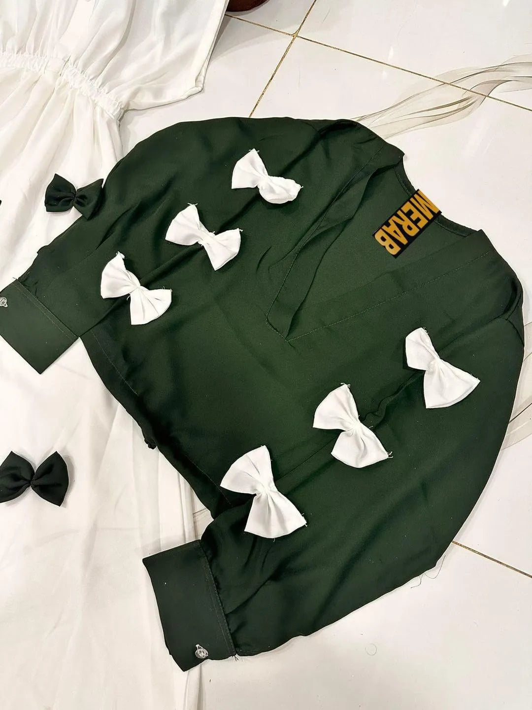 Green Leaf Applique Georgette 2-Piece Set for Women
