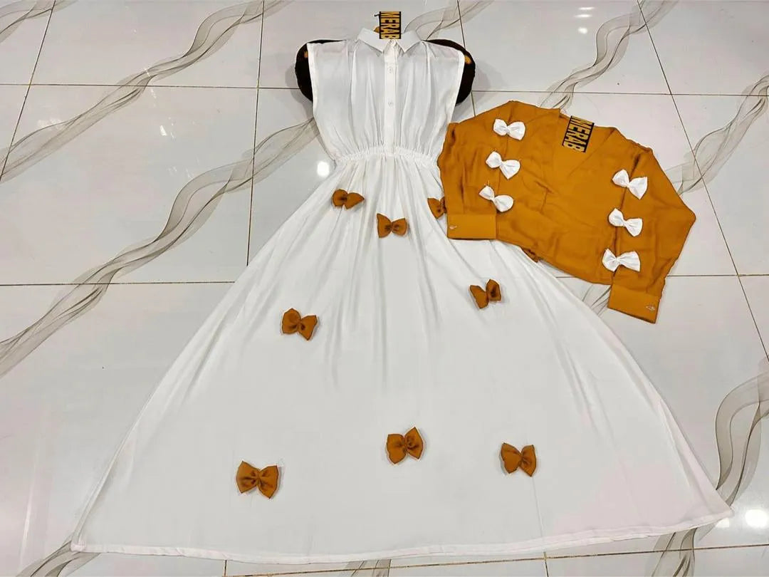 Eid Festive Georgette 2-Piece Yellow Bow Maxi Set