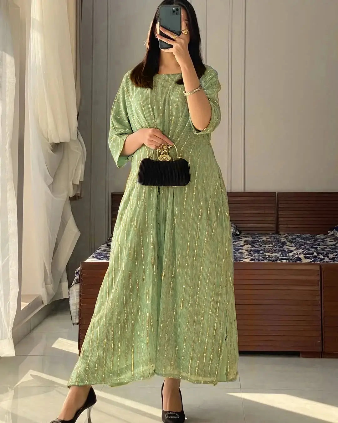 2 Pcs Women's Stitched Diamond Digital Print Maxi And Trouser