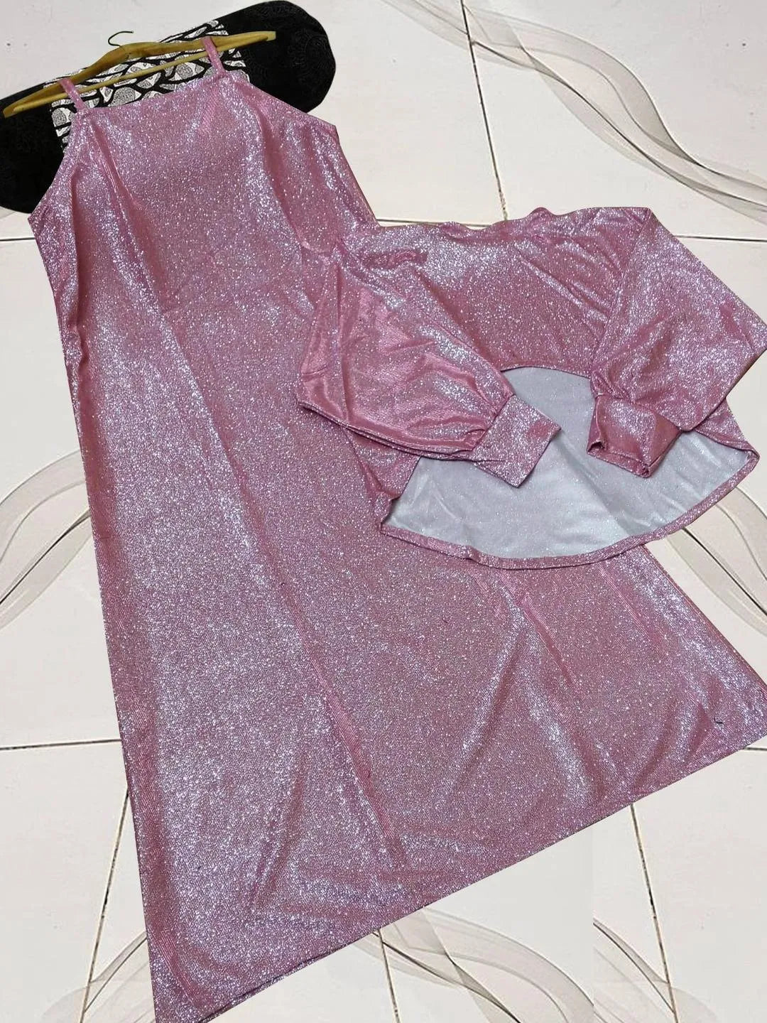 Pink Sequin Maxi Dress for Women Wedding Party Wear
