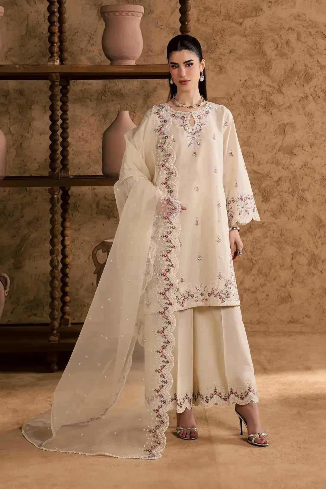 Women's Stitched Cotton Suit with Embroidery - 3 Pcs Set
