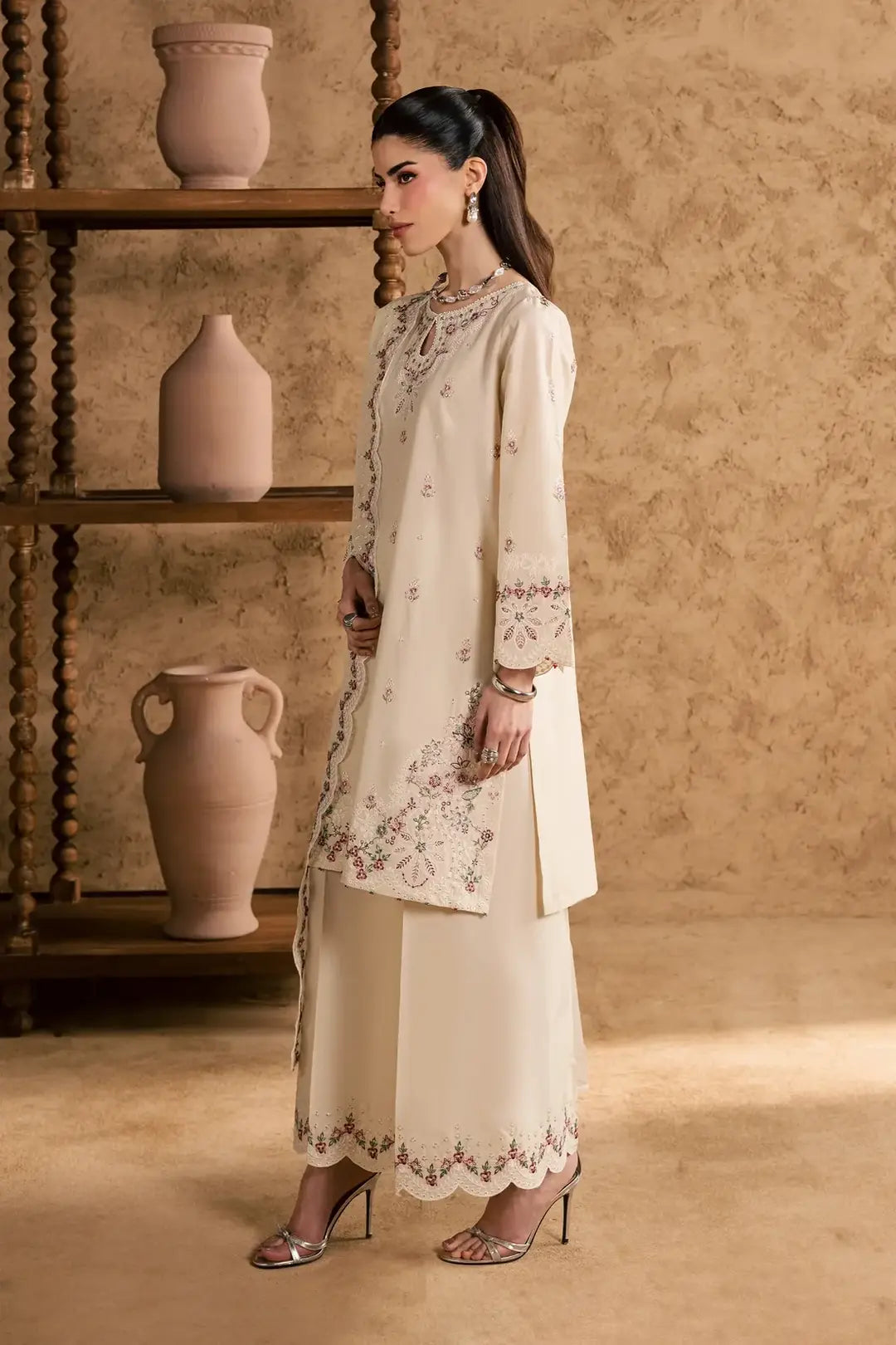 Women's Stitched Cotton Suit with Embroidery - 3 Pcs Set