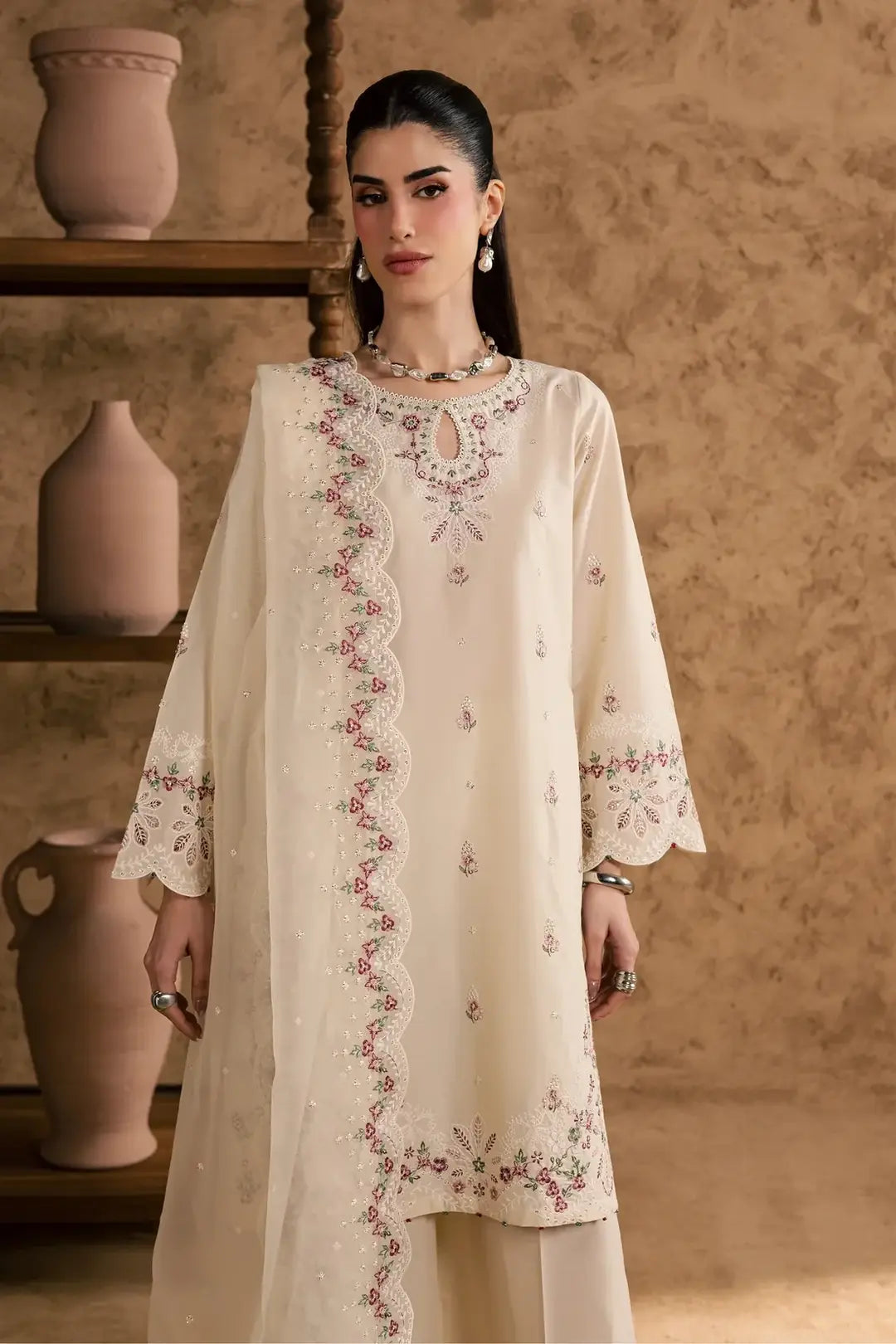 Women's Stitched Cotton Suit with Embroidery - 3 Pcs Set