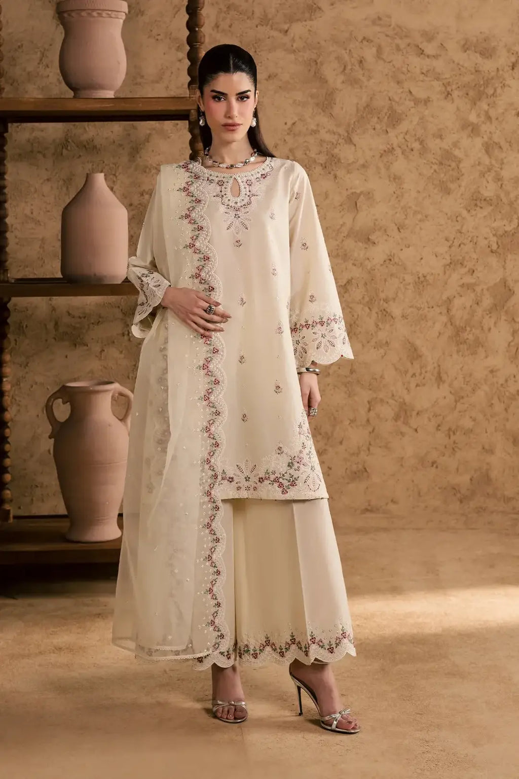 Women's Stitched Cotton Suit with Embroidery - 3 Pcs Set