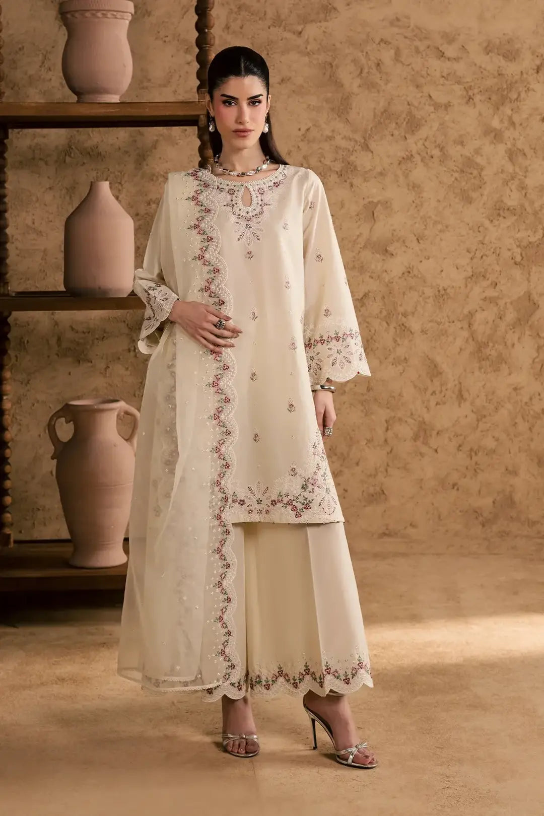 Women's Stitched Cotton Suit with Embroidery - 3 Pcs Set